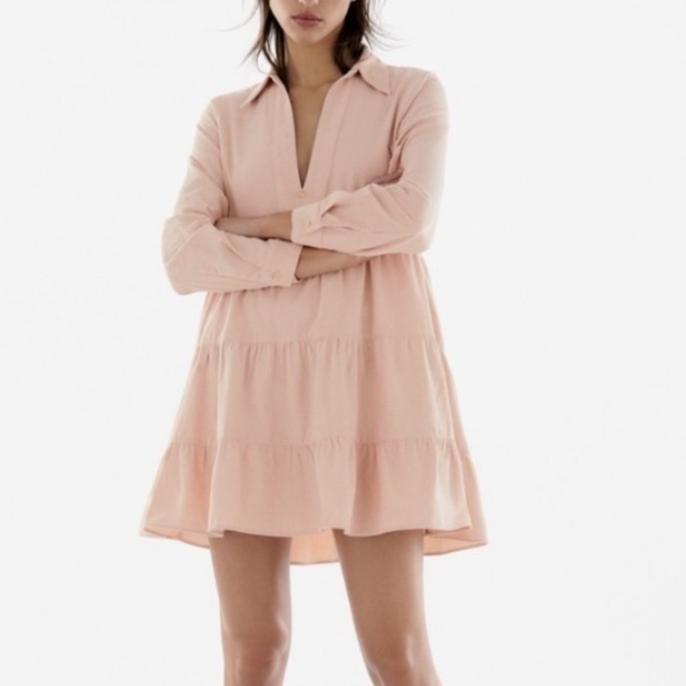 Zara Corduroy Elegant Pink Tiered Dress women’s size Large NEW